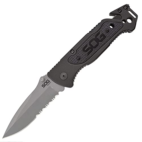 SOG Escape Bead Blasted Tactical Folding Pocket Knife 3.4" Serrated Blade