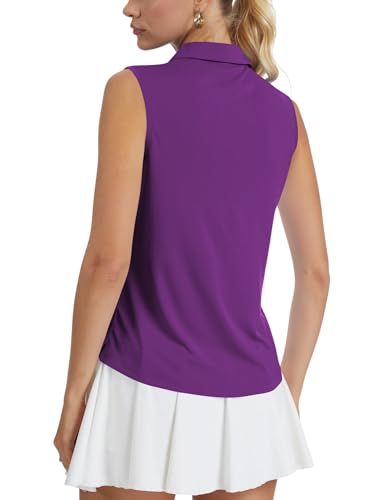 Women's Purple Sleeveless Golf Polo Shirt UVF 50+ Quick Dry Tennis Top Large