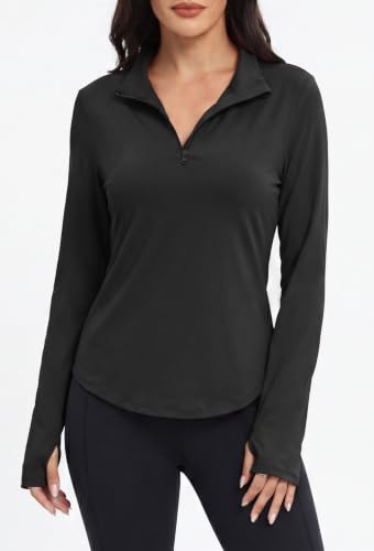 Alaroo Women's 1/4 Zip Long Sleeve Fishing & Workout Shirt XL Black