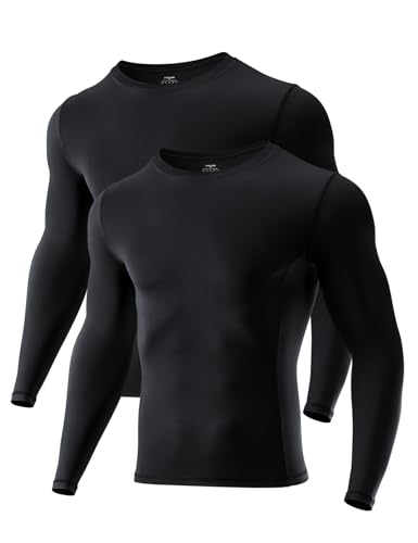 Niksa Men's Compression Long Sleeve Workout Shirt 1/2 Pack Black Medium