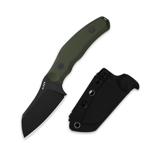 Kizer Bulldog Fix Fixed Blade Knife with Green G10 Handle, 2.97" D2 Sheepsfoot Blade