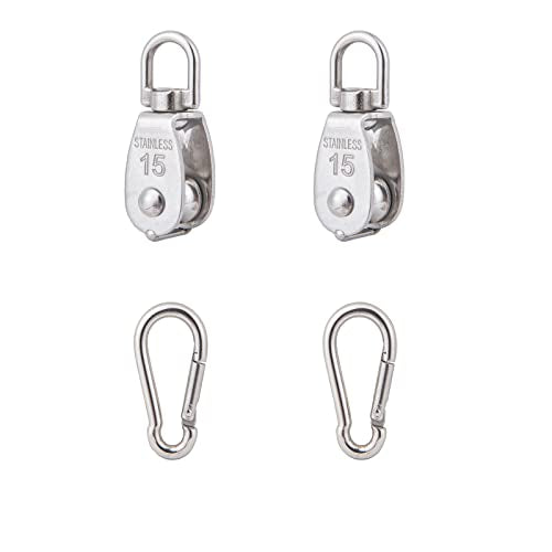 304 Stainless Steel M15 Single Swivel Pulley Blocks - 2 Pack