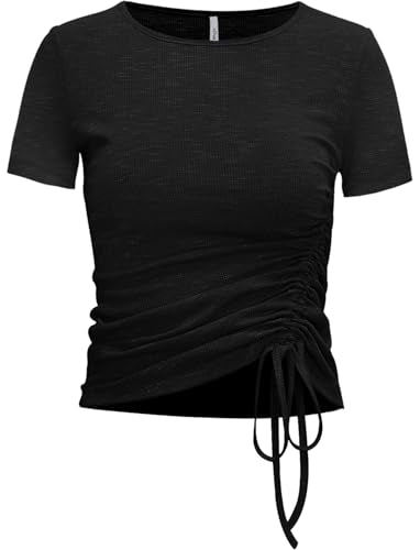 Yoga Tops for Women Long & Short Sleeve Ruched Side Drawstring X-Large Black