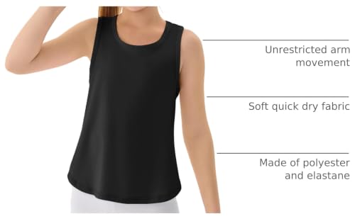Kids Athletic Tank Top - Sleeveless Shirt for Girls, 11-12 Years - Black
