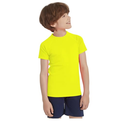 Boys Neon UV Sun Protection Rash Guard Swim Shirt - 7-8 Years Yellow
