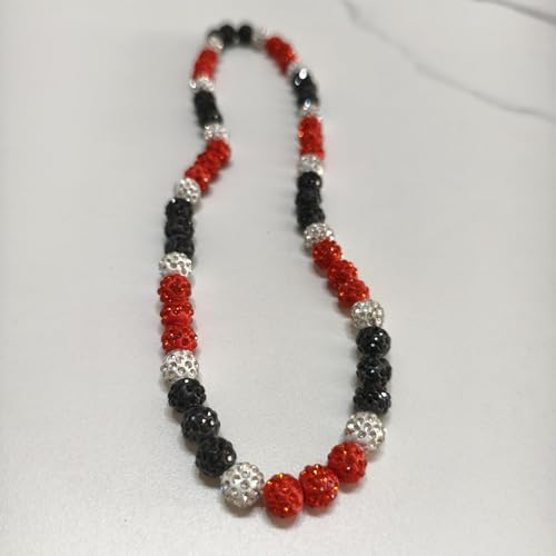 Baseball Necklace for Men & Women - Rhinestone Discoball, 18 inch, Orange/White/Black