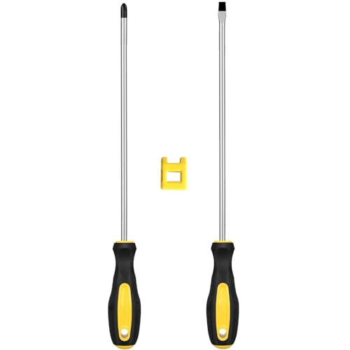 Long Magnetic Screwdriver Set, 2pcs 10in Extra Long Phillips Slotted Screwdriver, Heavy Duty, Rubber Handle, Magnetizer/Demagnetizer, Chrome Vanadium Steel