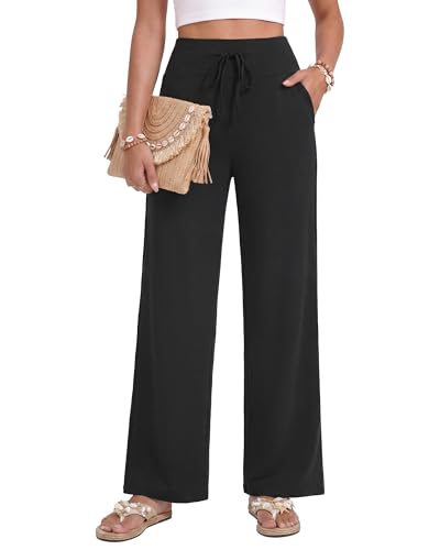 Women’s Wide Leg Black Capri Pants - Summer High Waisted Drawstring, Size Small