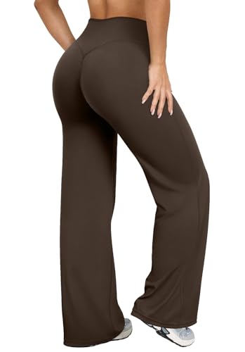 BumpGlow Women's Brown High Waist Wide Leg Yoga Pants - Small Workout Leggings