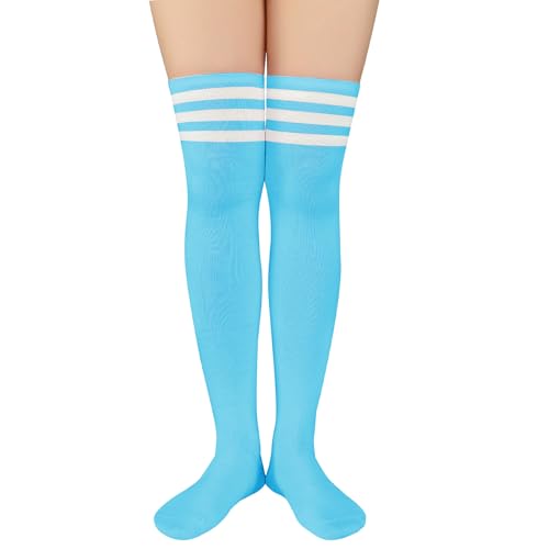 Thigh High Socks for Women - Extra Long Striped Stockings - Sky Blue