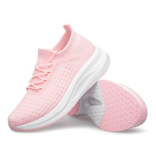 YHOON Women's Pink Slip-On Mesh Casual Sneakers - Size 7, Non-Slip Comfort Shoes
