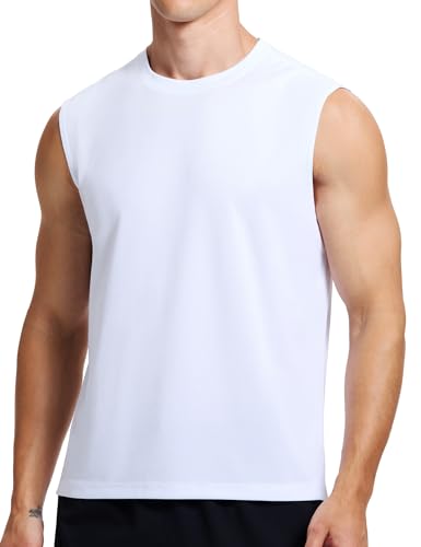 Men's Quick Dry Sleeveless Workout Tank Top - Large, White