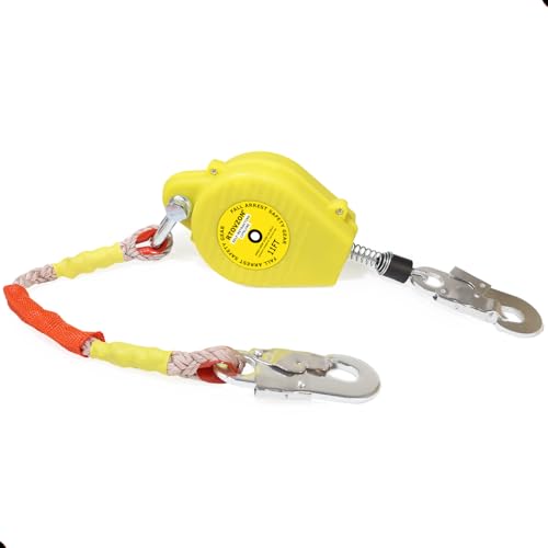 11FT RTOVZON Self Retracting Lifeline, Fall Arrest Fall Protection Dual Alloy Steel Hook Steel Wire Rope Heavy Duty Retractable Lanyard, Roofing Lifeline, SRL, Safety Lanyard