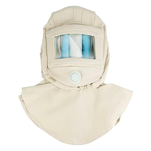 QWORK Sand Blasting Hood Cap, Shawl Sandblaster Protective Gear Mask, Anti Dust/Wind Sandblasting Tool Mask, Heat / Cut / Scratch Resistant Neck Protector, White