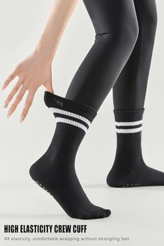 Non-Slip Yoga Grip Pilates Socks for Women & Men - 3 Pairs Black+White+Gray