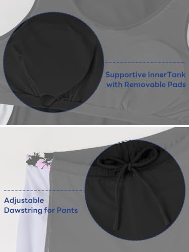 Tidal Hull Women's Tankini Swimsuit with Shorts - Light Purple Floral Print, Tummy Control