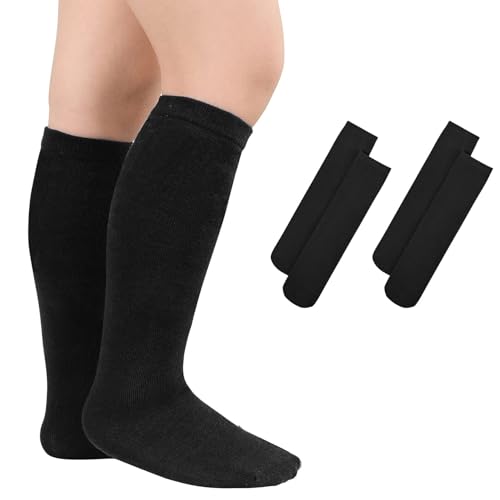 Kids Knee High Soccer Socks - 2 Pair Black, Ages 3-6