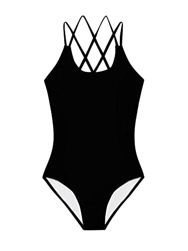 Reese UPF 50 Criss-Cross One Piece Swimsuit - Solid Black, Girls