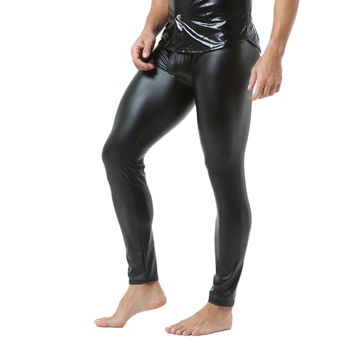 DTODWW Men's Faux Leather Activewear Leggings Slim Fit Black XL