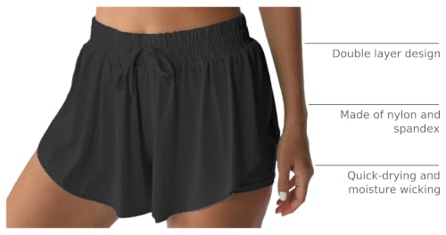 X-Large Carbon Black Flowy Athletic Shorts for Women & Girls Running Tennis