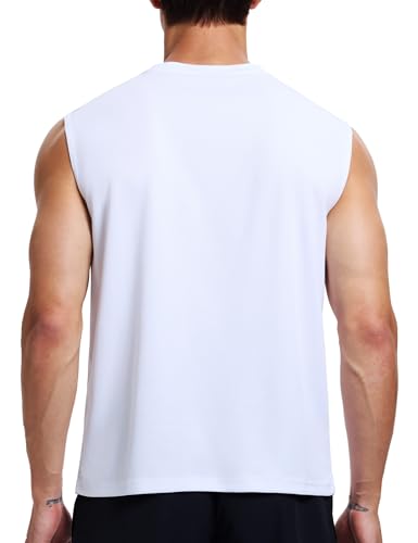 Men's Quick Dry Sleeveless Workout Tank Top - Large, White
