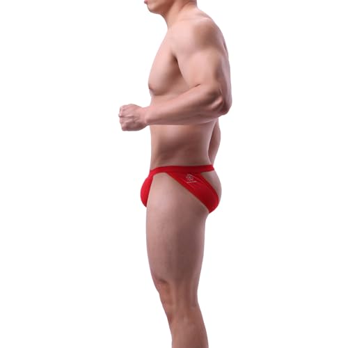 Men's Athletic Jockstrap Thong - Moisture-Wicking Sport Underwear - Red, Large