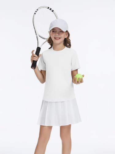 Girls Short Sleeve Athletic Shirt - Quick Dry Workout Top - White - 11-12 Years