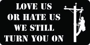 3pc Love Us or Hate Us Lineman Vinyl Decal Stickers - 2-Inch Weatherproof