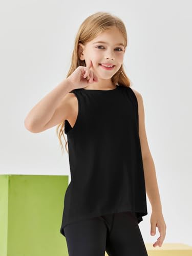 Girls Athletic Tank Top - Open Tie Back, 9-10 Years, Black