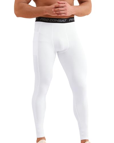 Men's Compression Pants with Pockets - Medium White Athletic Leggings
