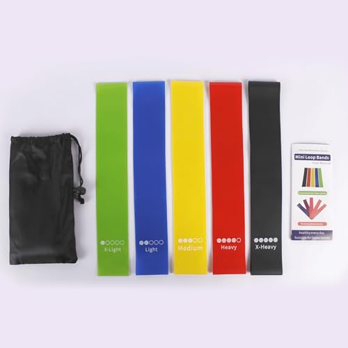 5-Piece Resistance Loop Band Set - Durable Long Exercise Bands with Carry Bag