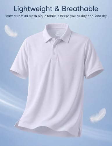 Peakwell Men's White Large Short Sleeve Quick Dry Golf Polo Shirt