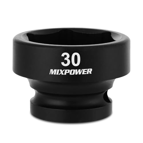 MIXPOWER 1/2" Drive Stubby Impact Socket,CR-MO,30mm,6-Point,Metric,Radius Corner Design, Axle Nut Impact Grade Socket for Easy Removal