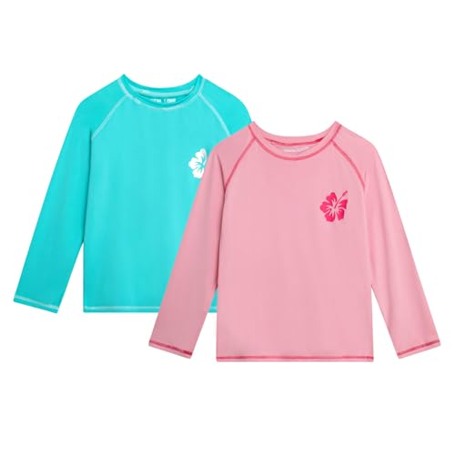Long Sleeve Rash Guard Swim Shirts - Mint & Light Pink - 2 Pack