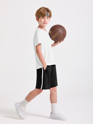 Boys Athletic Soccer Shorts - Elastic Waist, 5-6 Years, Black