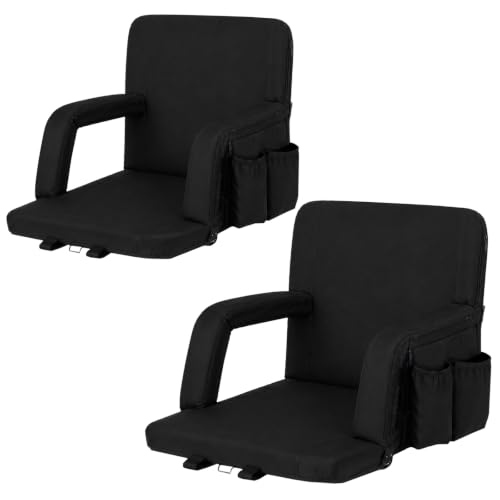 Extra Wide Stadium Seats with Thick Cushion & Back Support - Black 2-Pack