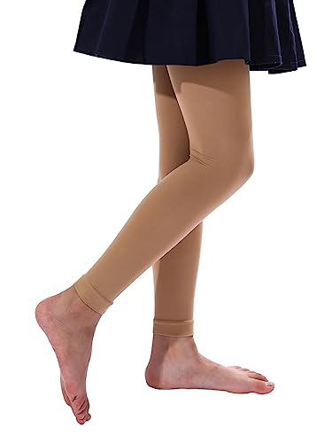 Girl's Microfiber Footless Dance Tights - Ultra Soft Leggings, 11-13 Years / Caramel
