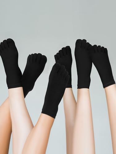 Bencailor 6 Pairs Kids Toe Socks Five Fingers Cotton Socks, 5-7 Years, Black