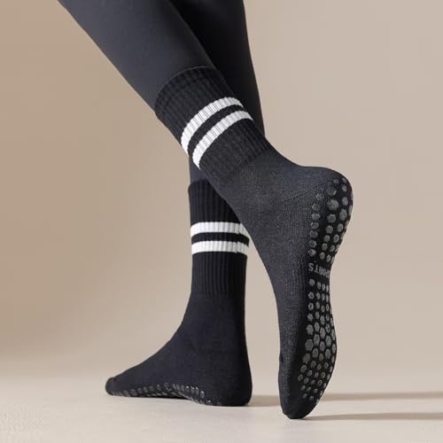 Non-Slip Pilates Grip Socks for Women - 3 Pack Black, White, Blue