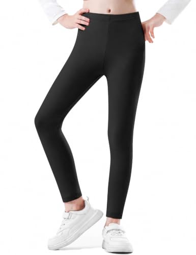 Girls Cotton Footless Leggings for Toddler & Kids - Black, Size 8-10Y