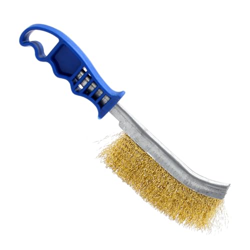 Wire Brushes for Cleaning Rust, Heavy Duty Brass Tool 11" Long With Plastic Handle, for Automotive, Grill, Paint, Welding Slag & Household, Blue 2 Pack