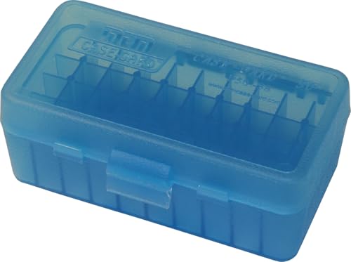 50-Round Flip-Top Ammo Storage Box for .38/.357 Caliber - Clear Blue