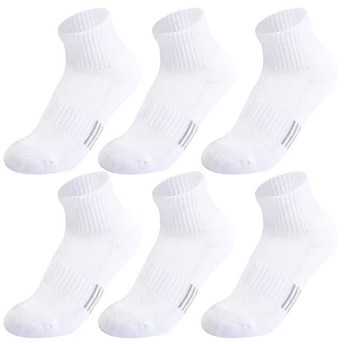 Kids White Cotton Cushioned Ankle Athletic Socks 6 Pairs, 10-14 Years