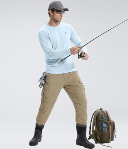 CL Convallaria Mens UPF 50+ Long Sleeve Rash Guard Fishing Shirt Light Blue / Light Gray, Medium