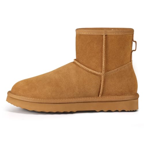 KIDMI Women's Suede Mini Snow Boots with Fur Lining, Chestnut, Size 7.5-8