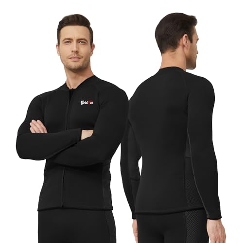 GoldFin Men's 2mm Neoprene Wetsuit Top Jacket Black X-Large Water Sports