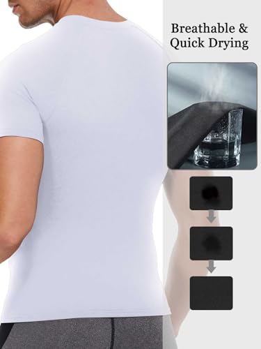 Men's Short Sleeve Compression Shirt - Cool Dry Workout Top - Small White