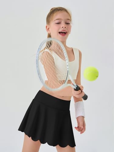 Girls Athletic Skorts - Flowy Tennis Golf Shorts, 9-10 Years Black