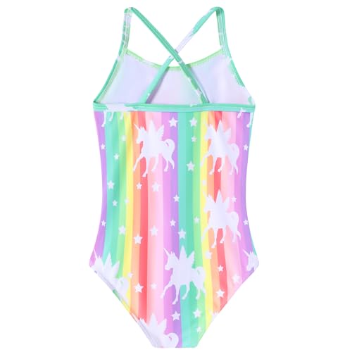 Girls One Piece Swimsuit Quick Dry Beach Swimwear - 3-4T Stripe Unicorn