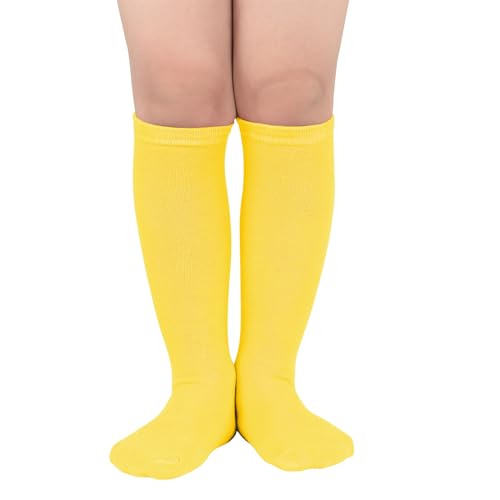 Kids Cotton Knee High Soccer Socks - Pure Yellow, Big Kid 10-12 Years